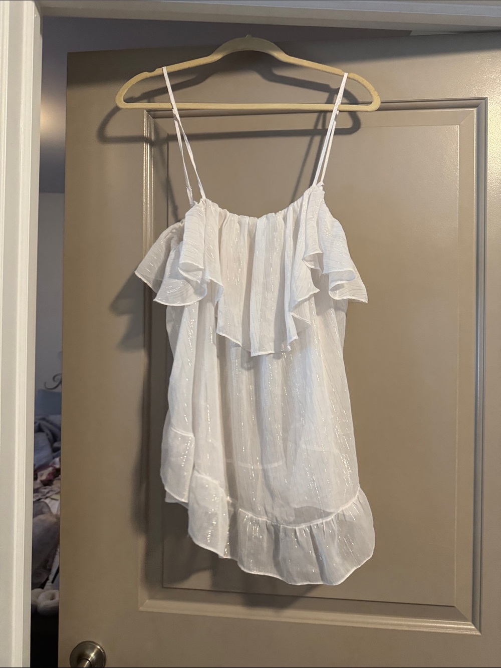 Victoria's Secret White Ruffled Spaghetti Strap Chemise